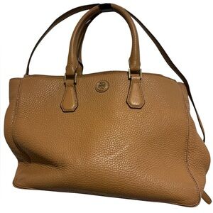 TORY BURCH Robinson Pebbled Leather Tote Bag Satchel Tan